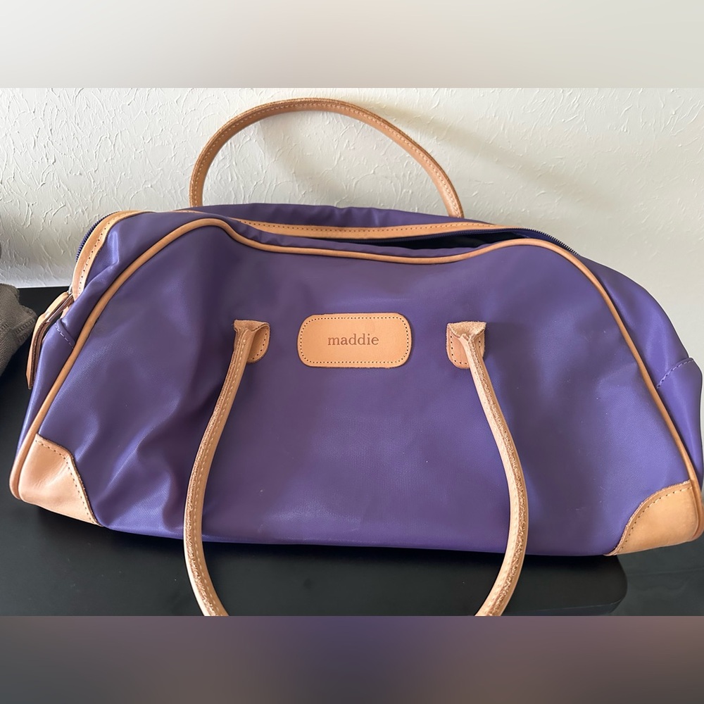 NWOT Jon Hart Purple and Tan Women's Leather Duffle Bag with Monogram